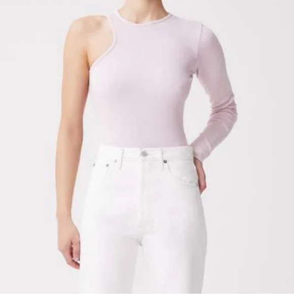 NWT Agolde Bea Ribbed Cutaway Bodysuit in Light Pink- Fondant - Picture 3 of 8